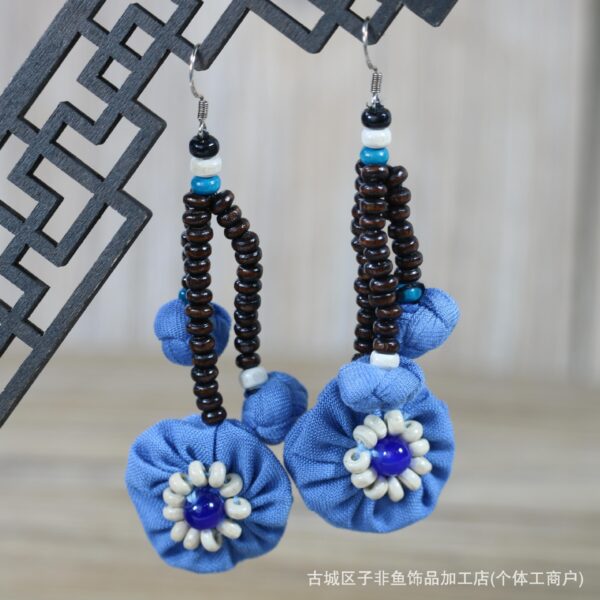 Wholesale Ethnic Style Dali Tie-Dye Style Blue-Dyed Fabric Handmade Earrings