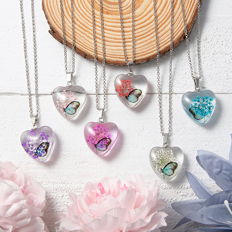 Wholesale Colorful Eternal Flower Butterfly Necklace