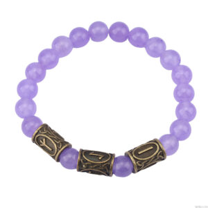 Purple transparent beads + 3 bronze runes / Rune pattern random