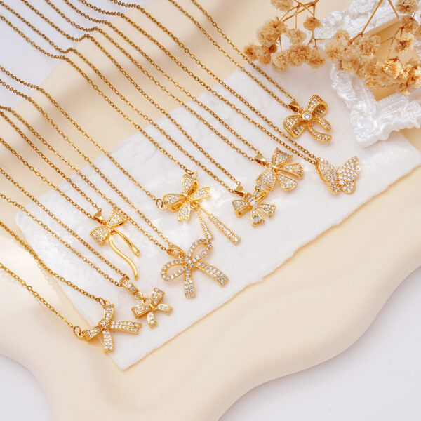 O1CN01wg0uP920t0JlybQjG_2215152786906-0-cib Wholesale Copper Inlaid Zircon Bow Pendant Luxury Versatile Stainless Steel Clavicle Necklace Jewelry