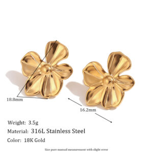 Cast five-petal flower stud earrings-small size-Gold