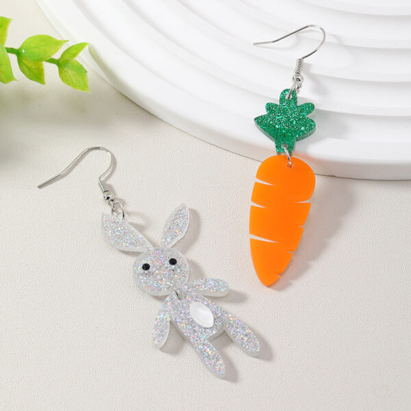 Wholesale Easter Cute Asymmetrical Rabbit Carrot Earrings