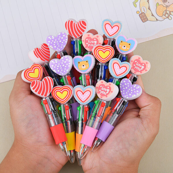 Wholesale Valentine's Day gift heart-shaped four-color cartoon colored pen