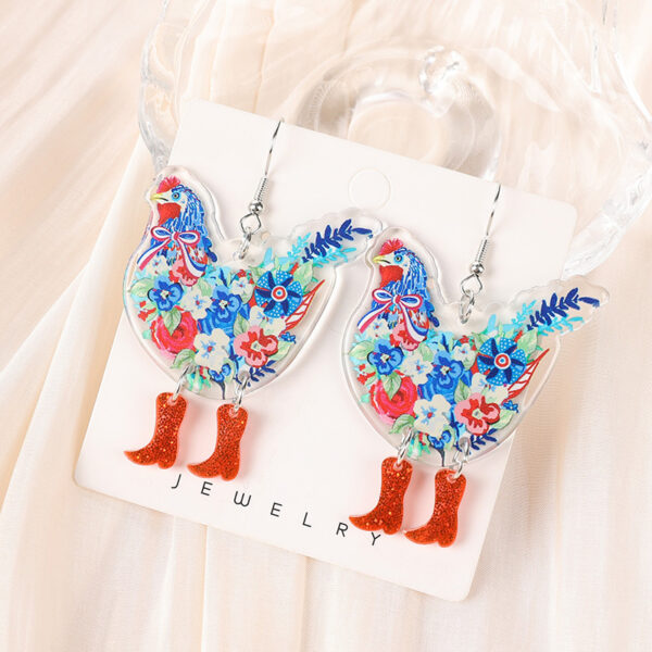 Wholesale Double sided Independence Day Boots Chicken Acrylic Earrings