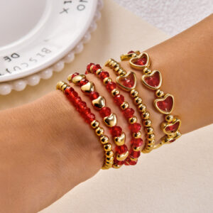Wholesale Valentine's Day Creative Red Heart Crystal Bracelet Set