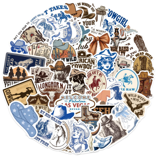 Wholesale 50pcs Cartoon Blue Brown Cowboy Graffiti Waterproof Vinyl Stickers