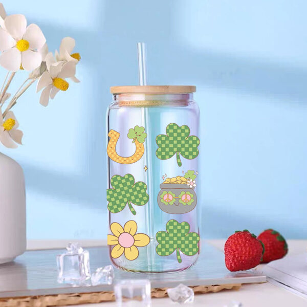 Wholesale Colorful Cartoon Lucky Clover 16oz Cup UV DTF Wraps