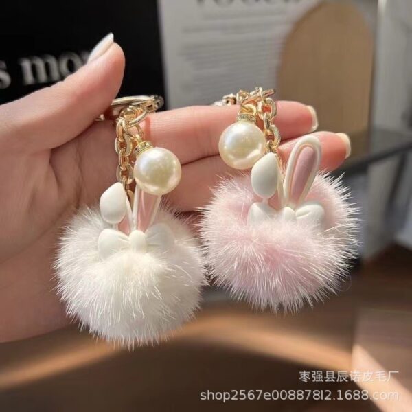 Wholesale Pink and white cute furball rabbit keychain