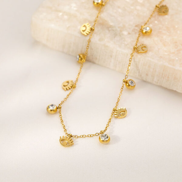 Wholesale Diamond studded eye pendant titanium steel necklace