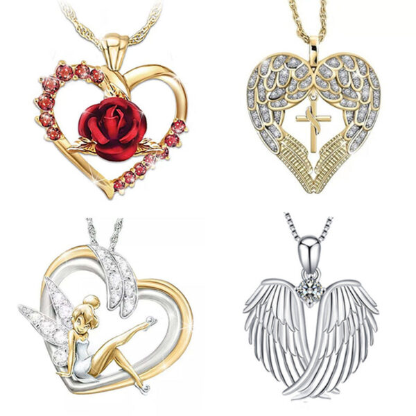 Wholesale Heart shaped angel elf water wave dual color necklace