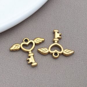 T2377-gold stainless steel love wings key-16x18x2mm aperture 1.4mm-1.15g