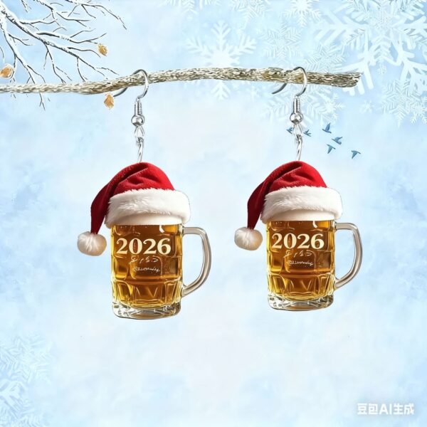 Wholesale 2026 Christmas Beer Mug Earrings