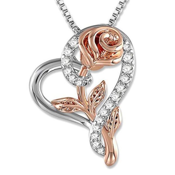 Wholesale Diamond studded heart-shaped rose necklace