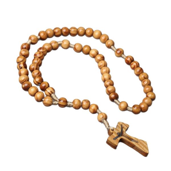 Wholesale Hollow Cross Rosary Pine Wood Bracelet Pendant