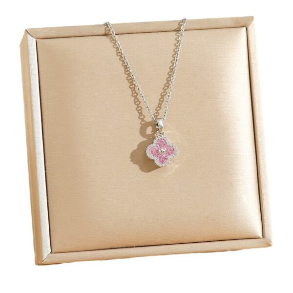 Wholesale Full Diamond Zircon Lucky Color Diamond Clover Necklace