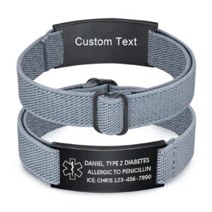 Black tag blue-gray cord medical alert bracelet