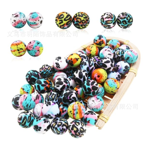 Wholesale 50PCS/PACK Leopard Print Water Transfer Silicone Beads