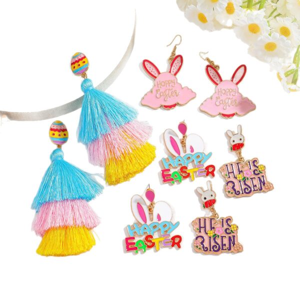 Wholesale Easter Tassel Oil Dripping Rabbit Letter Earrings