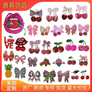 Wholesale Sparkling Cherry Beads Mouth Embroidery DIY Patches