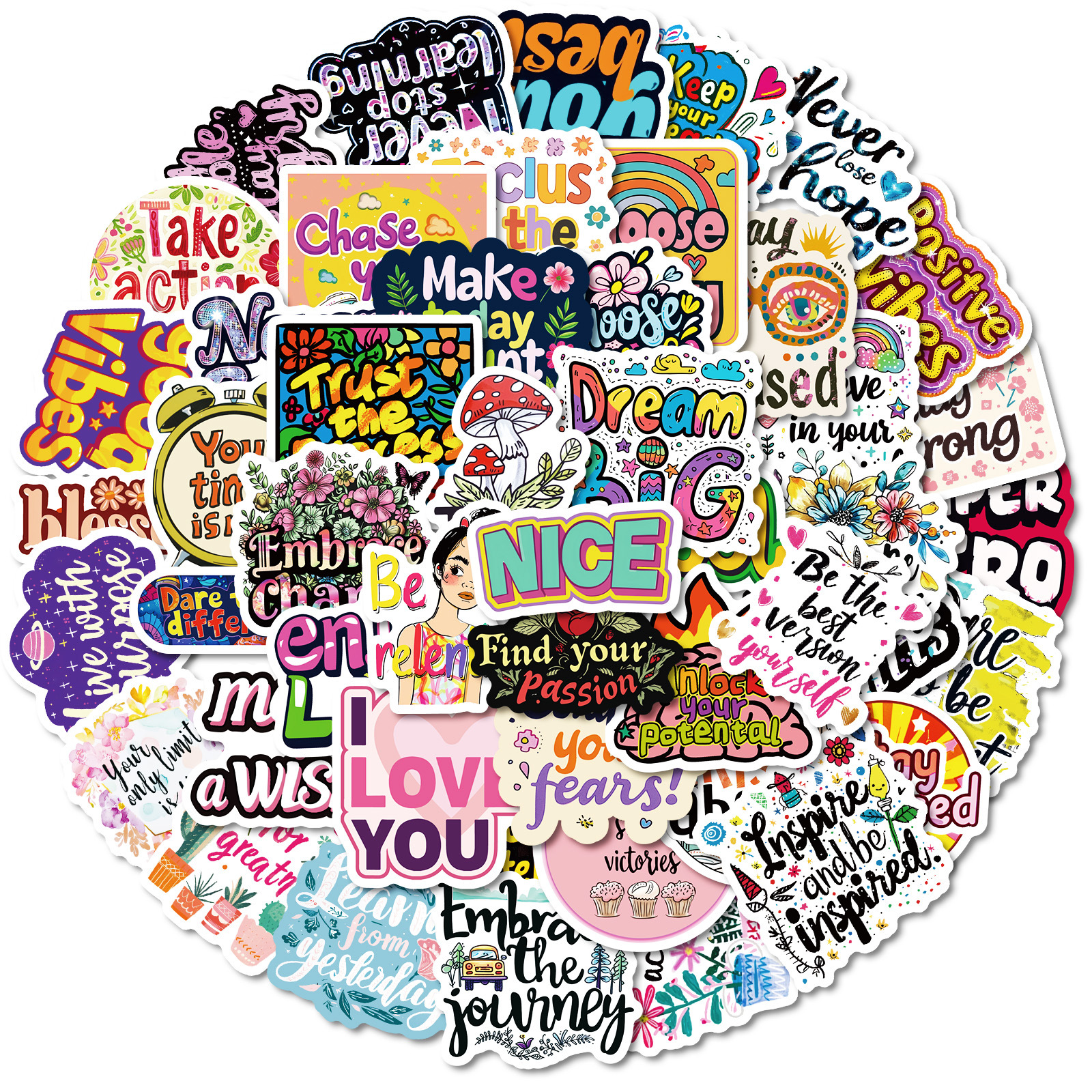 Wholesale Colorful Inspirational English Waterproof Vinyl Stickers