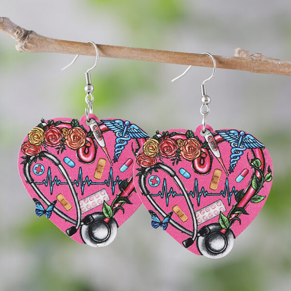 Wholesale Nurse's Day Stethoscope Flower ECG Heart Pendant Earrings