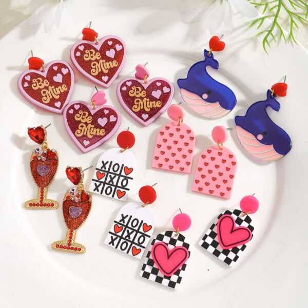 Wholesale Valentine's Day Love Whale Wine Glass Letter Set with Diamond Acrylic Earrings