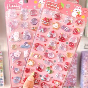 Wholesale In Stock/Embossed Stickers 3D Genuine Solid Strawberry Rabbit Unicorn Stereo Crystal Stickers Children's Cartoon Stickers