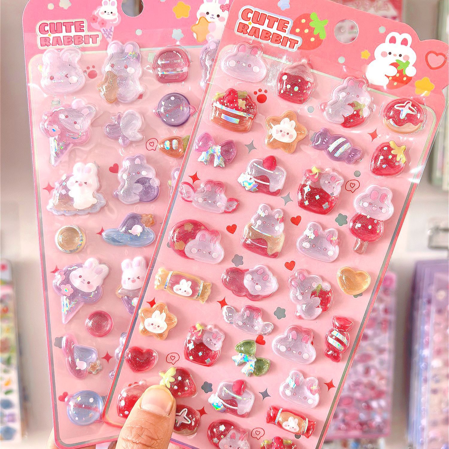 Wholesale In Stock/Embossed Stickers 3D Genuine Solid Strawberry Rabbit Unicorn Stereo Crystal Stickers Chilen's Cartoon Stickers