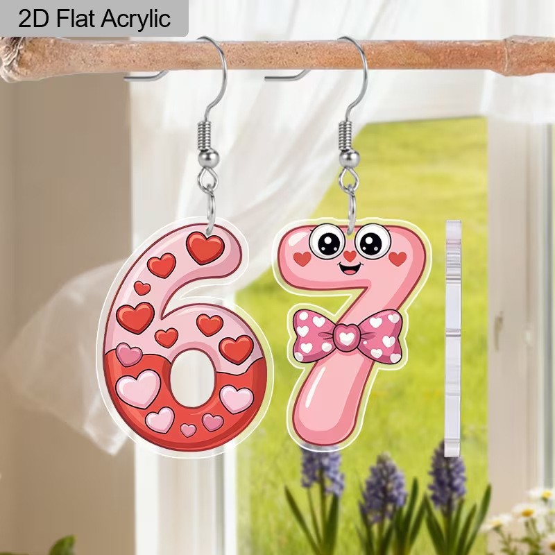 Wholesale Valentine's Day Red and Pink Number Earrings Acrylic Earrings