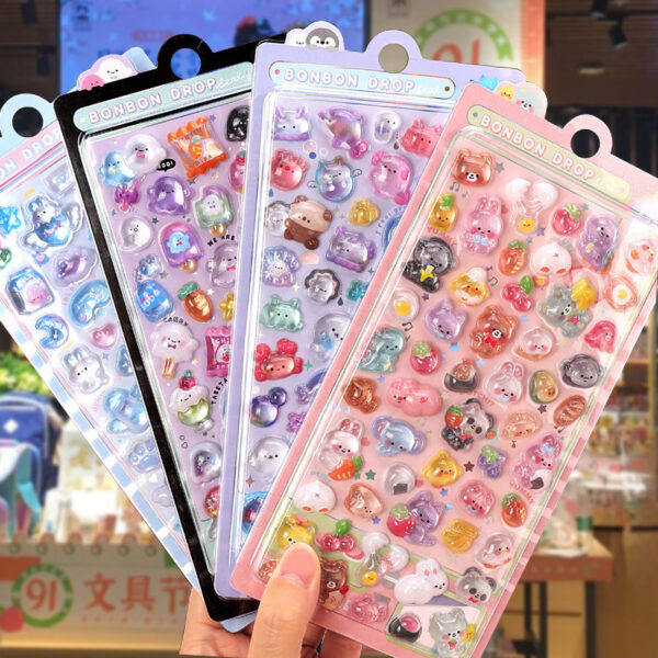 Wholesale Cartoon Stereo Floating Fun Stickers Crystal Diamond Kidsren's Decorative Stickers 3D Stickers Cute Embossed Stickers for Girls
