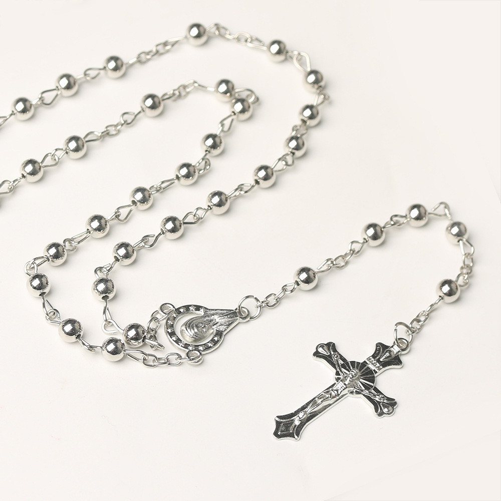 Wholesale 5mm sier prayer bead cross pendant necklace