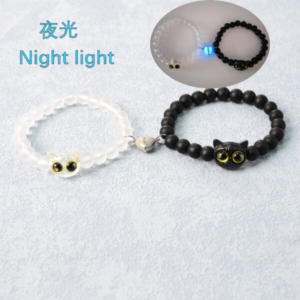 Wholesale Beaded Bracelet Cute Cat Two-pack Love Magnetic Luminous Couple Bracelet