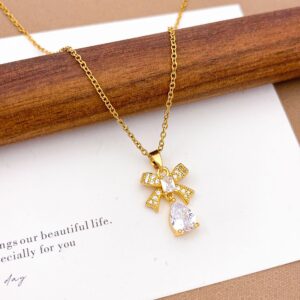 Xl1441 bow water drop necklace gold white