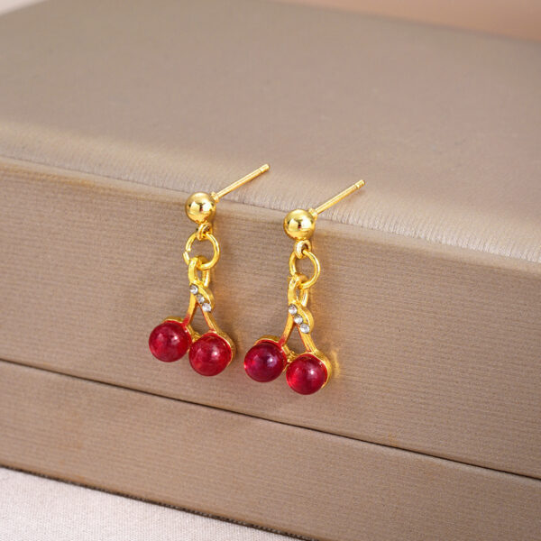 Wholesale Diamond studded red cherry earrings