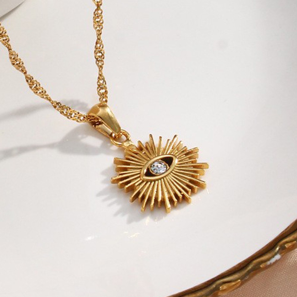 Wholesale Devil's Eye Hollow-out Radiant Diamond-set Eye Stainless Steel Necklace