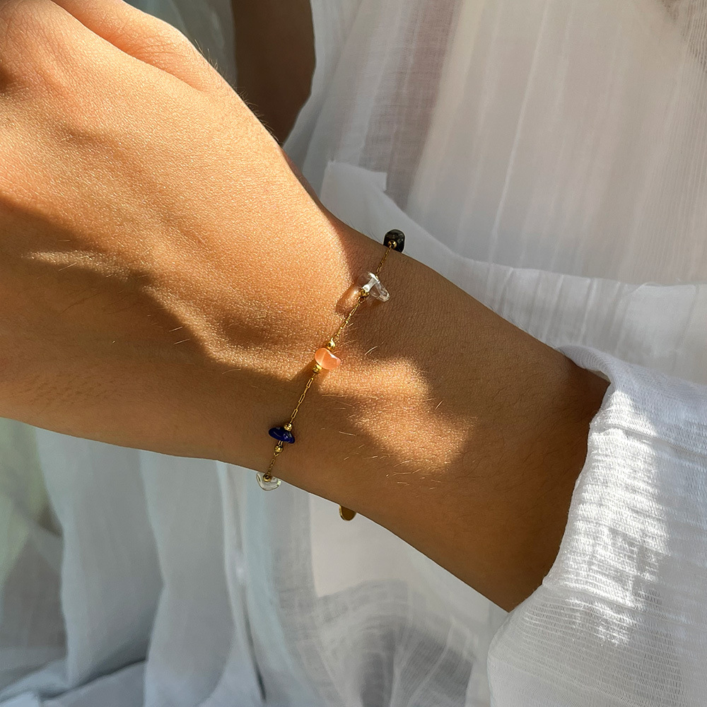 Wholesale Colorful natural stone titanium steel gold bracelet
