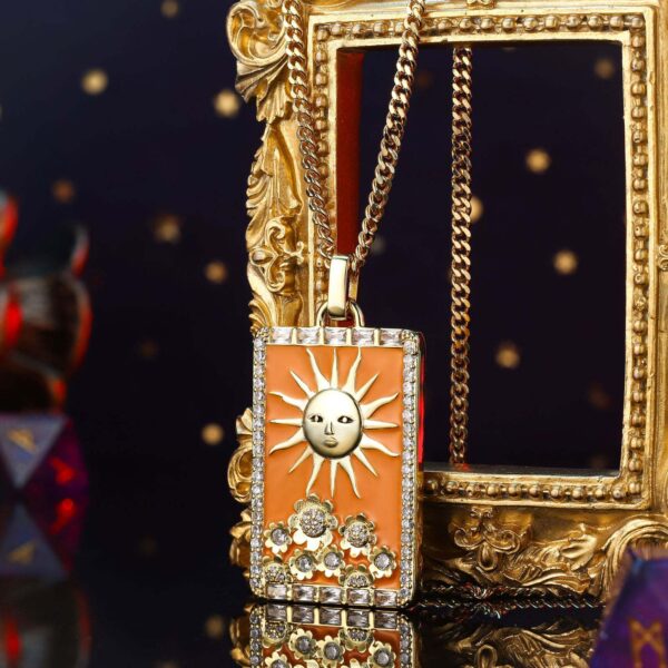 Wholesale Retro Oil Dripping Tarot Card Necklace Star Moon SunNecklaces