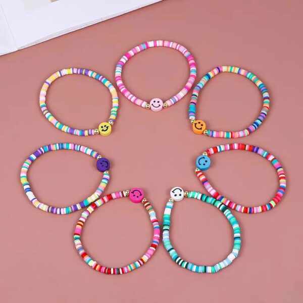 Wholesale niche design handmade soft pottery rainbow smiley bracelet