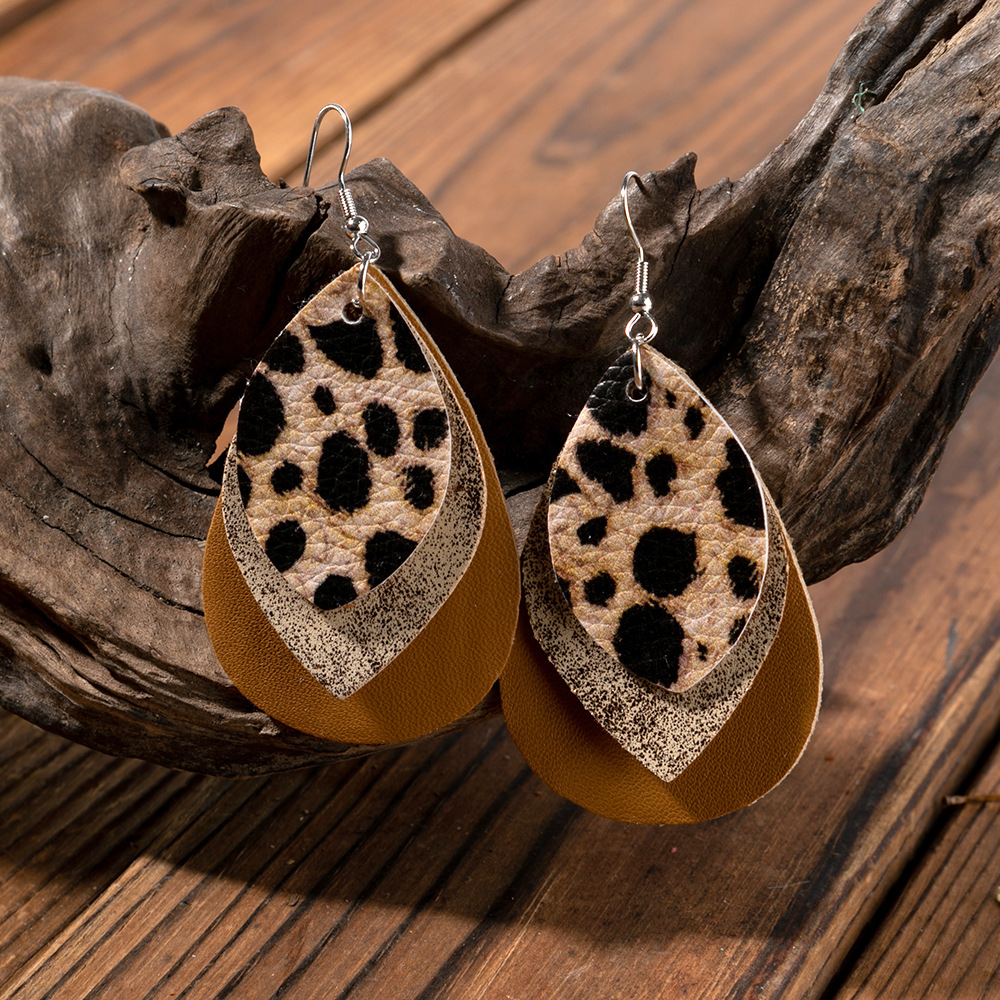 Wholesale Multi-layer Water op Leaf Earrings PU Leather