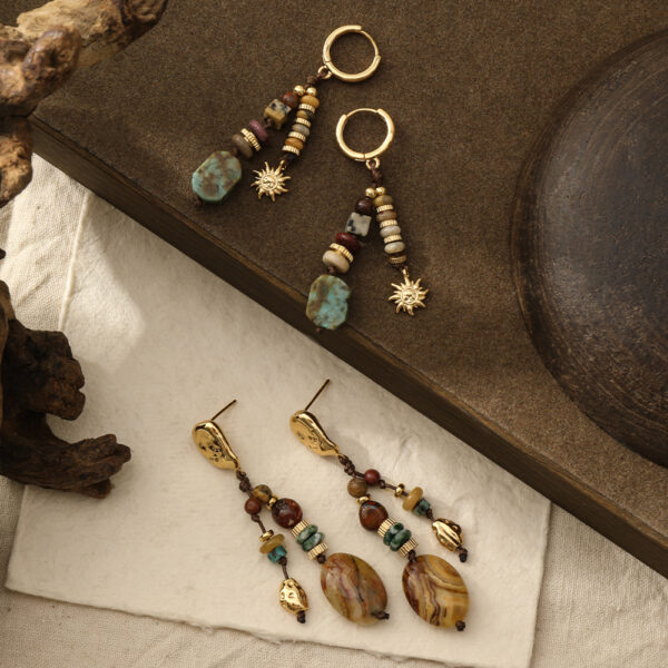 Wholesale Amber flowing light ethnic style natural stone long earrings