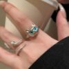 Wholesale Cartoon blue cat eye silver snake ring