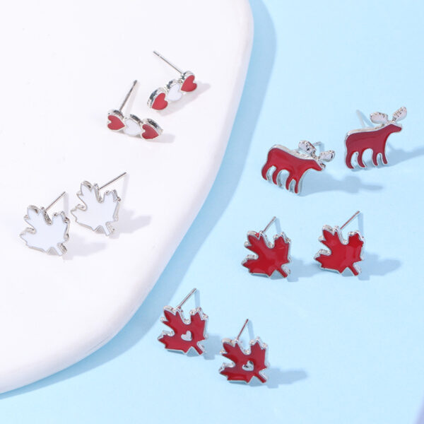 Wholesale New Canadian Flag Earrings Zinc Alloy Dripping Oil Red Maple Leaf Earrings