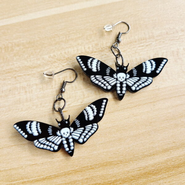 Wholesale acrylic black dark skull moth insect butterfly earrings