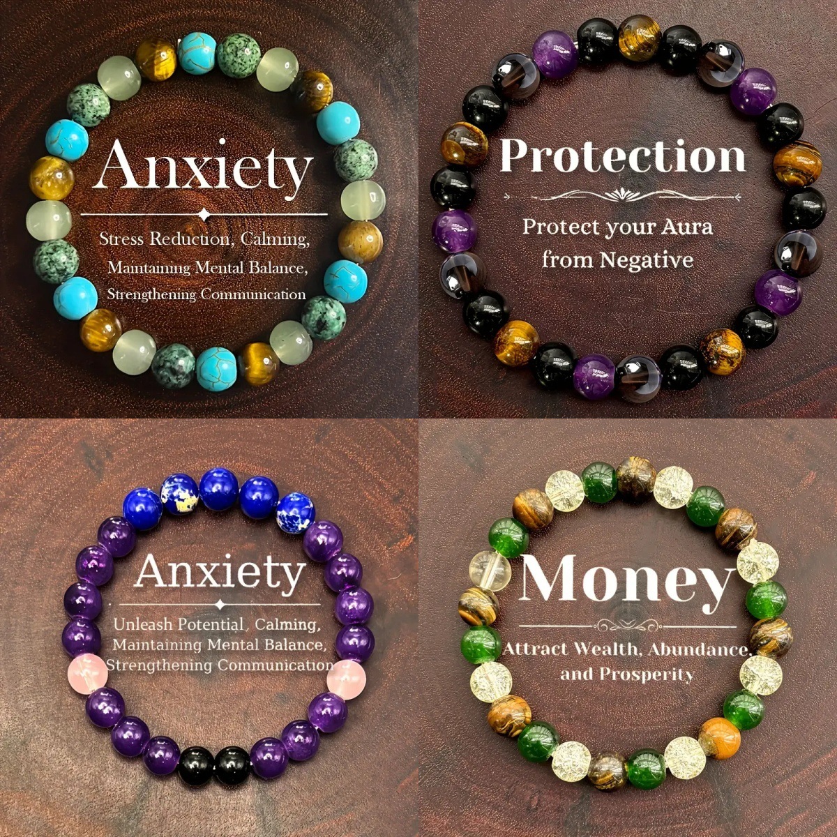 Wholesale Natural amethyst tiger's eye turquoise rose quartz lapis lazuli bracelet