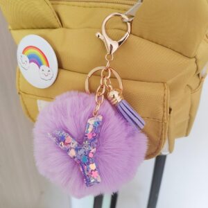 Purple letter fur ball pendant/Y
