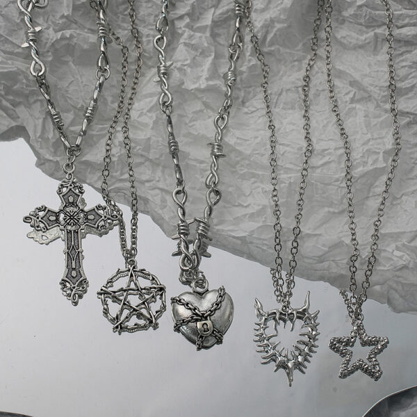 Wholesale Vintage Gothic Punk Cross Star Pendant Necklace