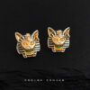 Wholesale Cat Head Pharaoh Enamel Dripping Glaze Painted Silver Needle Earrings