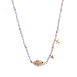 Purple beaded pearl necklace (natural pearl)