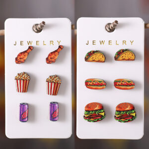 Wholesale Hamburger Hot Dog Chicken Leg Popcorn Coke Food Earrings