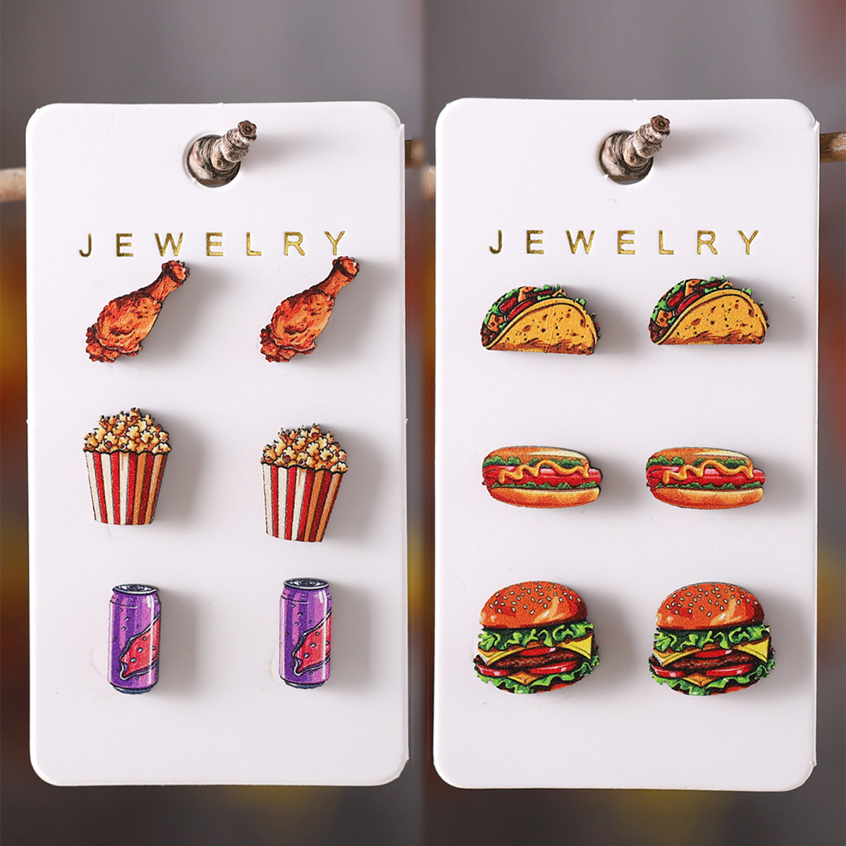 Wholesale Hamburger Hot Dog Chicken Leg pcorn Food Earrings